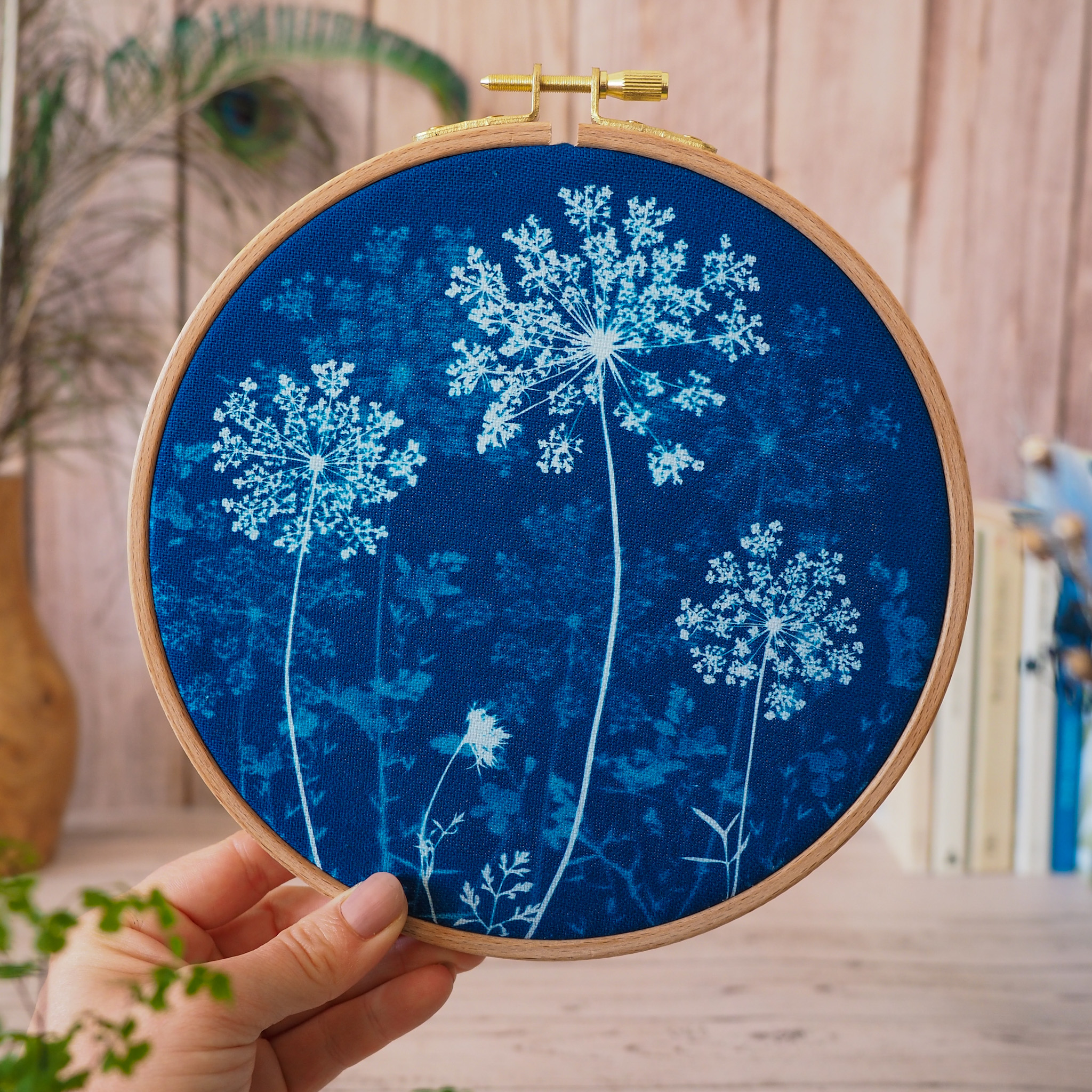 Cyanotype sur tissu - diamètre 18,5 cm