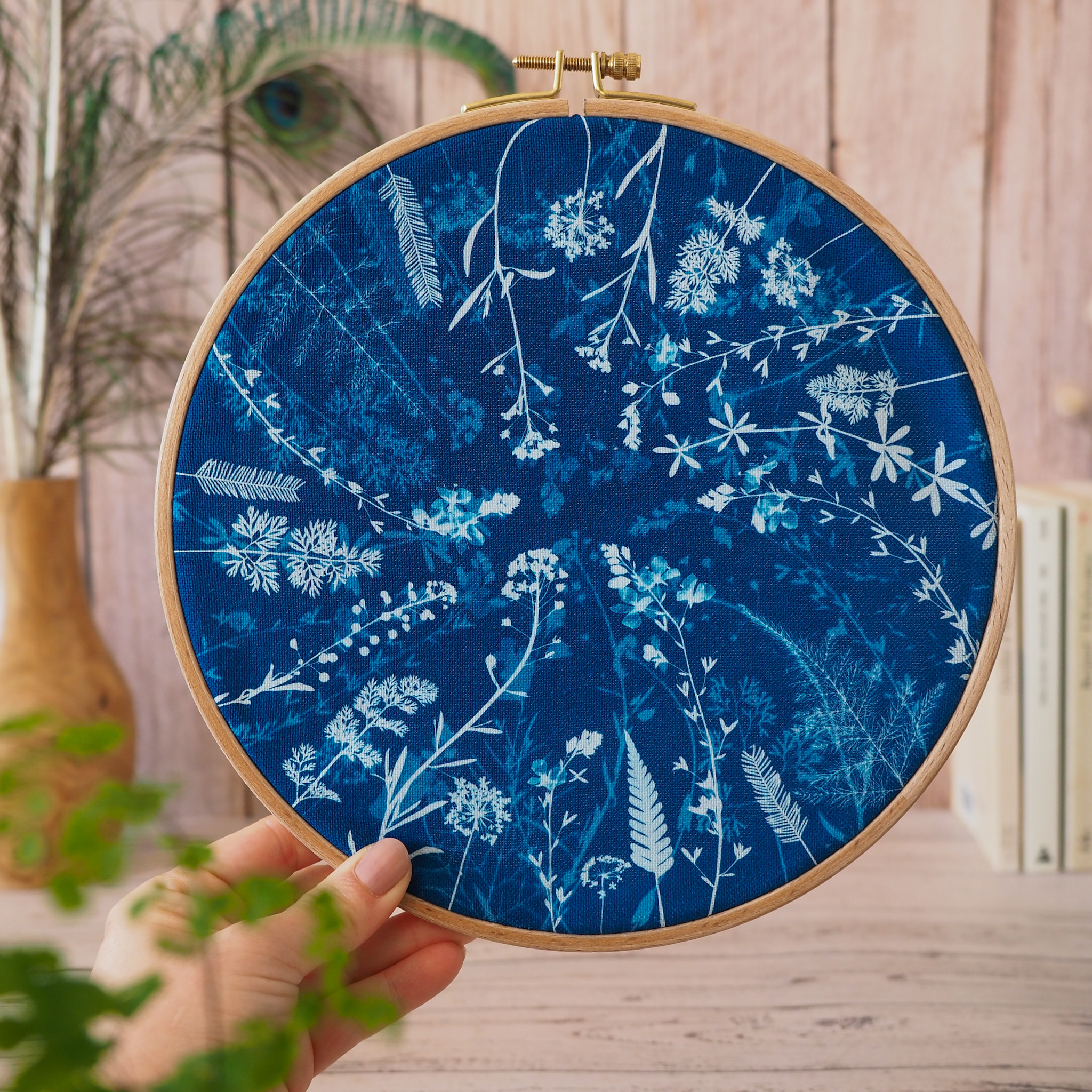 Cyanotype sur tissu - diamètre 21,5 cm