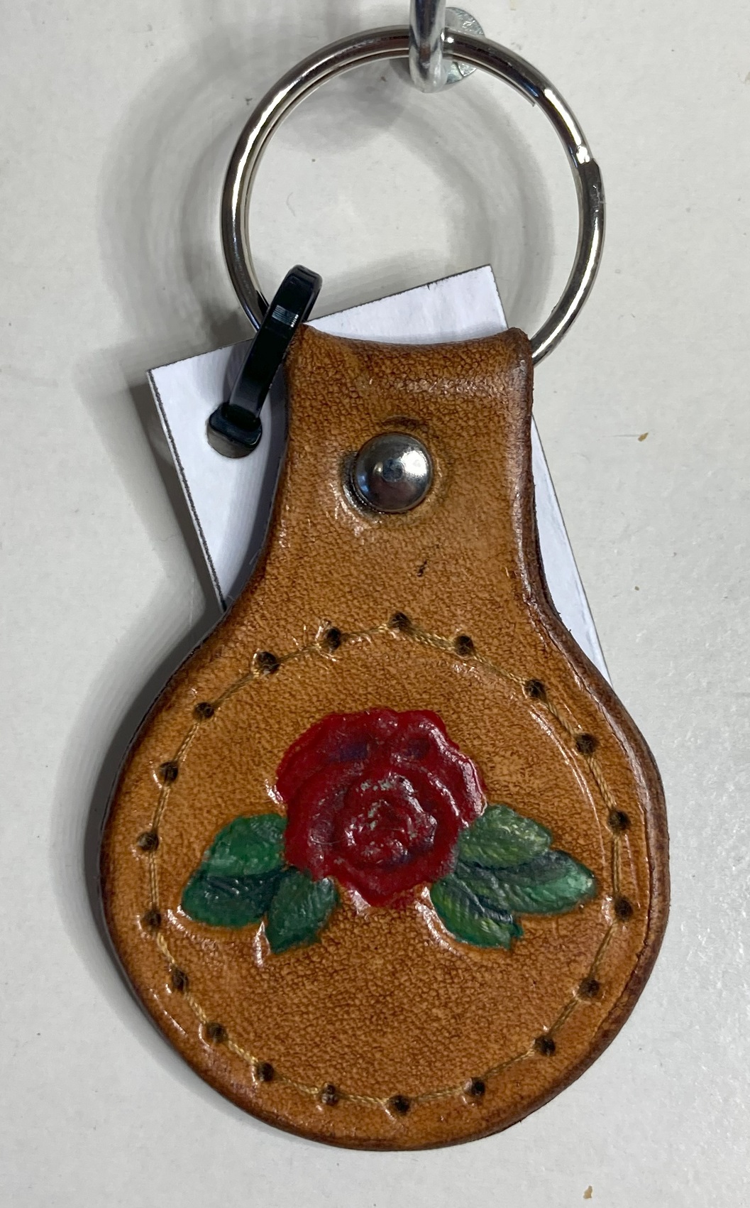 Painted Stamped Rose Adorned Key ring/fob