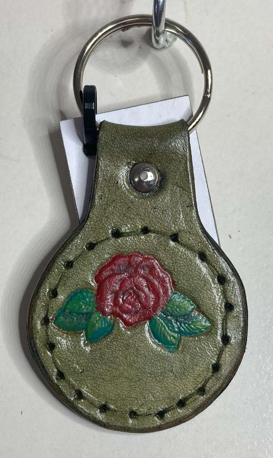 Painted Stamped Rose Adorned Key ring/fob