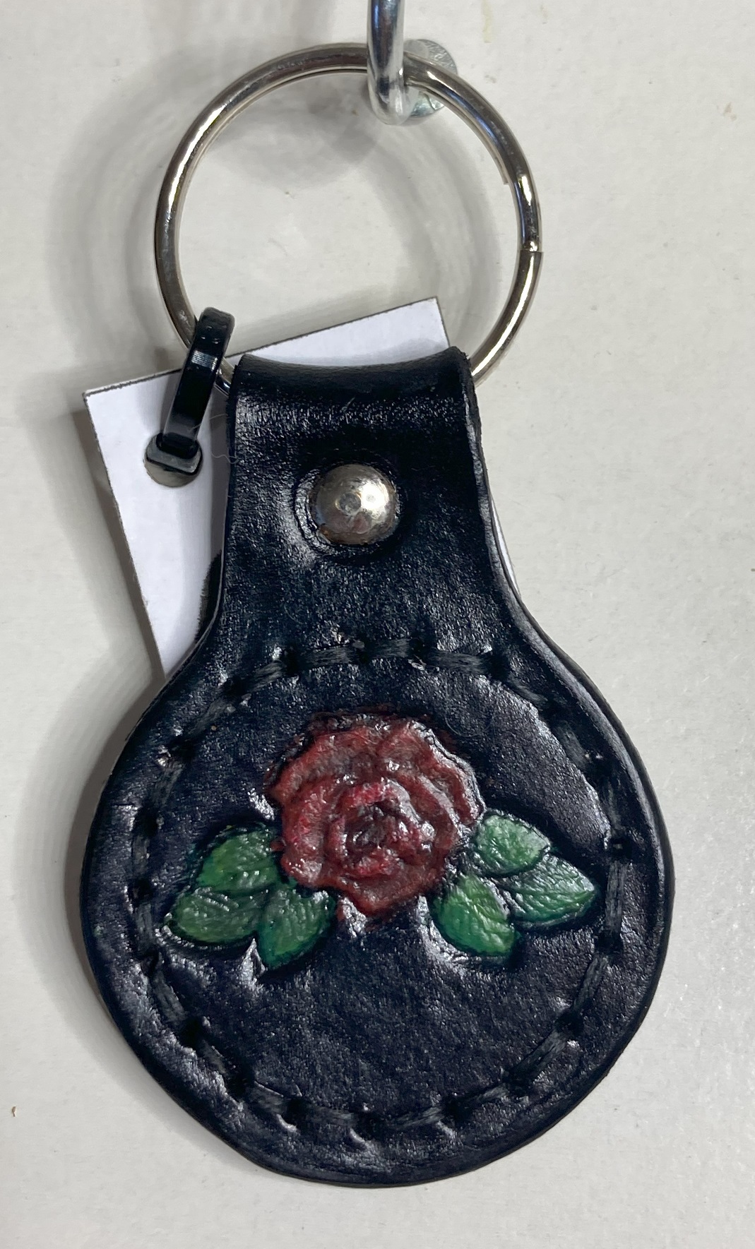 Painted Stamped Rose Adorned Key ring/fob