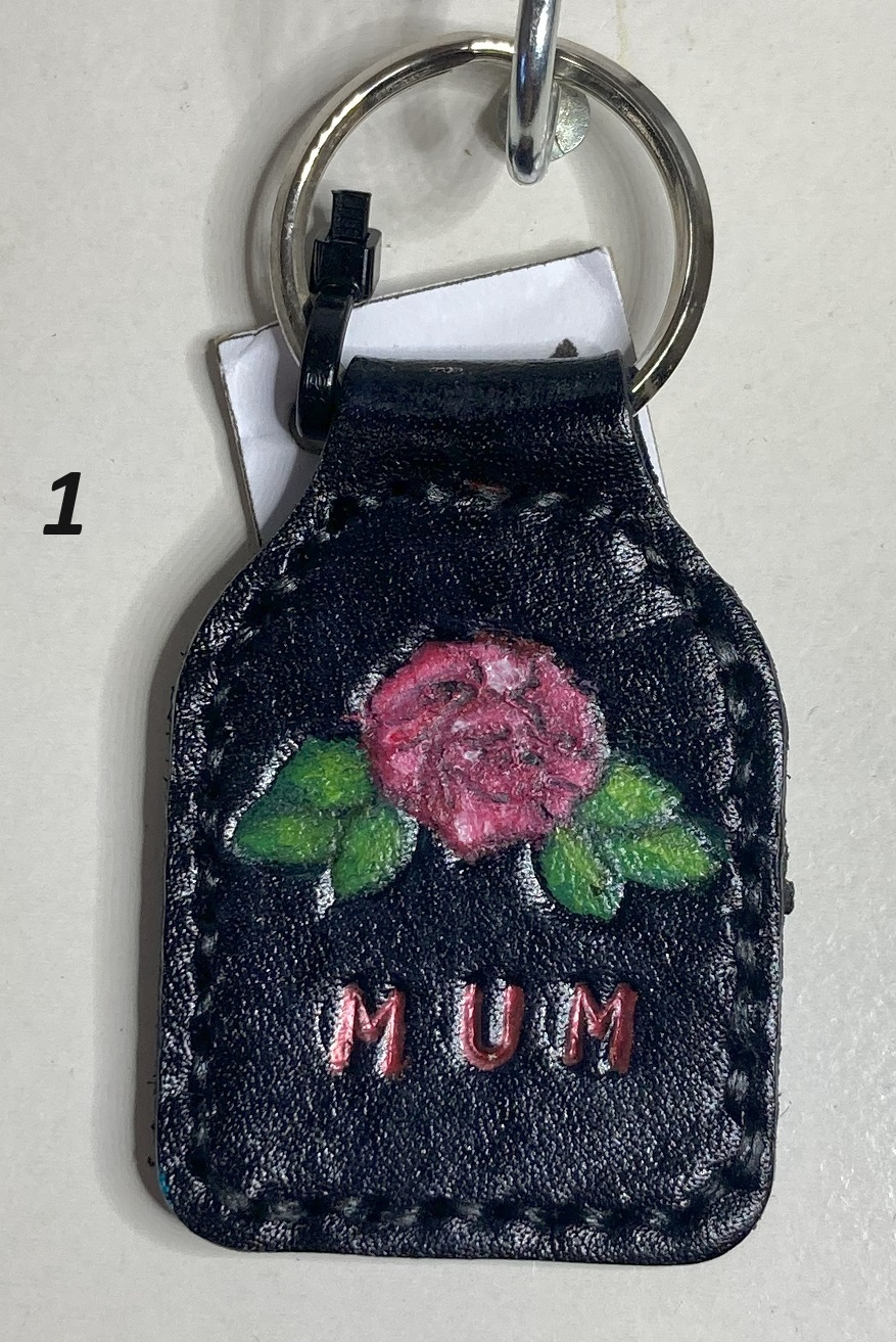 Painted Stamped Rose for MUM Adorned Key ring/fob