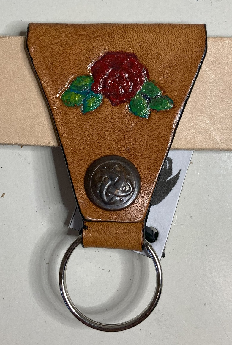 Painted Stamped Rose Adorned Belt Key ring/fob