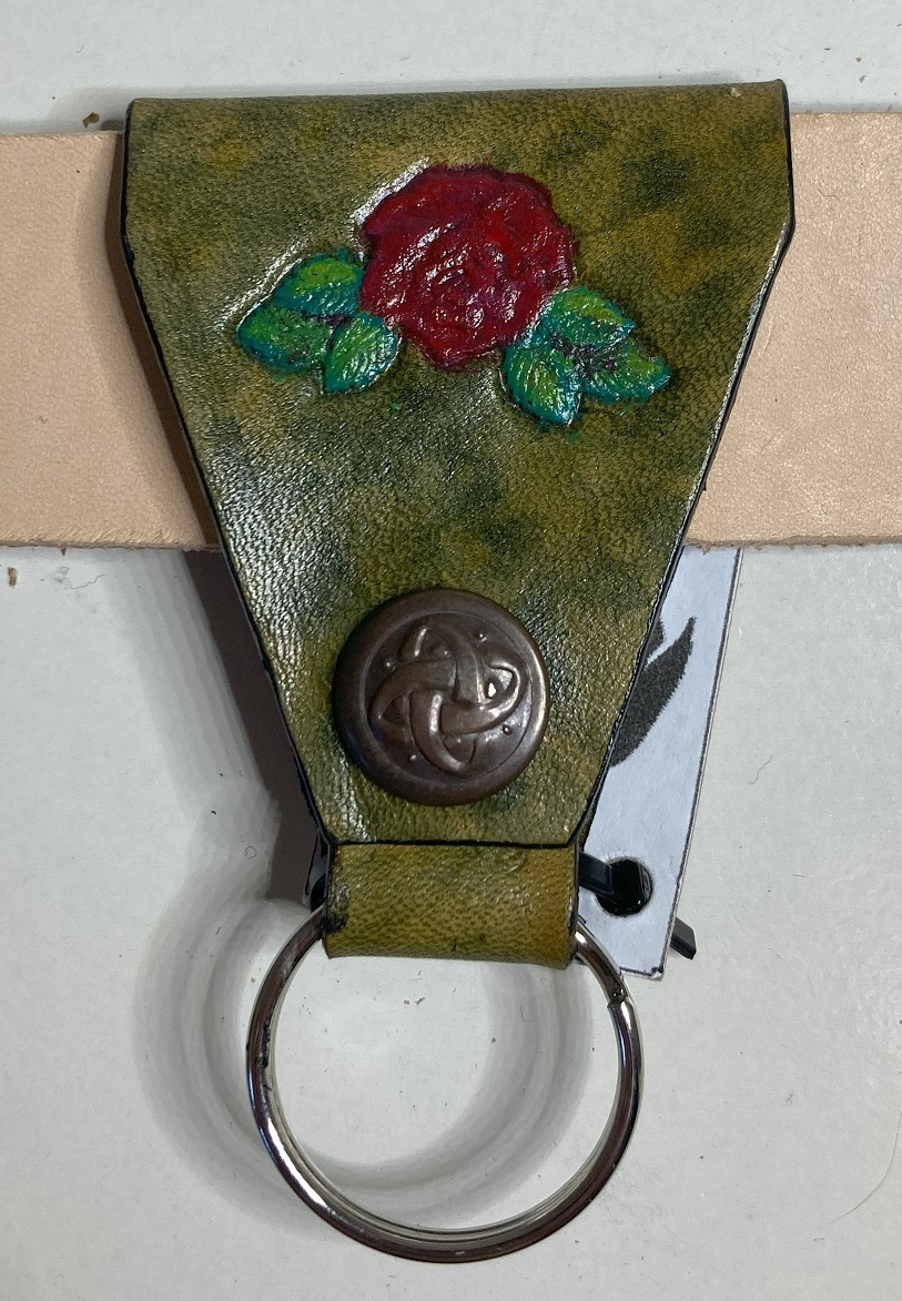 Painted Stamped Rose Adorned Belt Key ring/fob