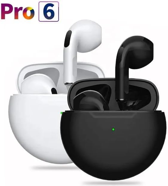 White - Pro6 Wireless Earbuds (Bluetooth 5.0 Earphones)