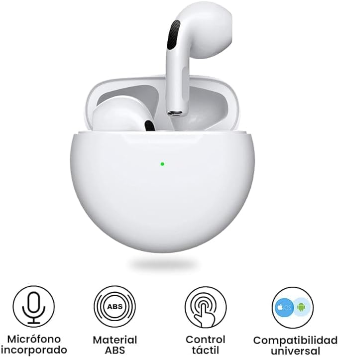 White - Pro6 Wireless Earbuds (Bluetooth 5.0 Earphones)