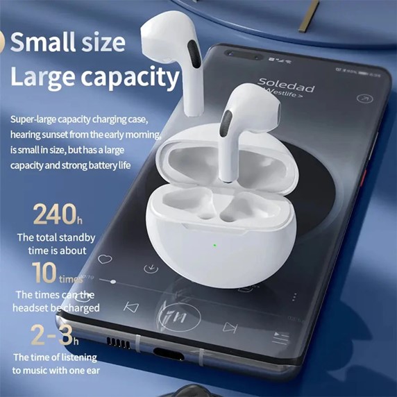 White - Pro6 Wireless Earbuds (Bluetooth 5.0 Earphones)