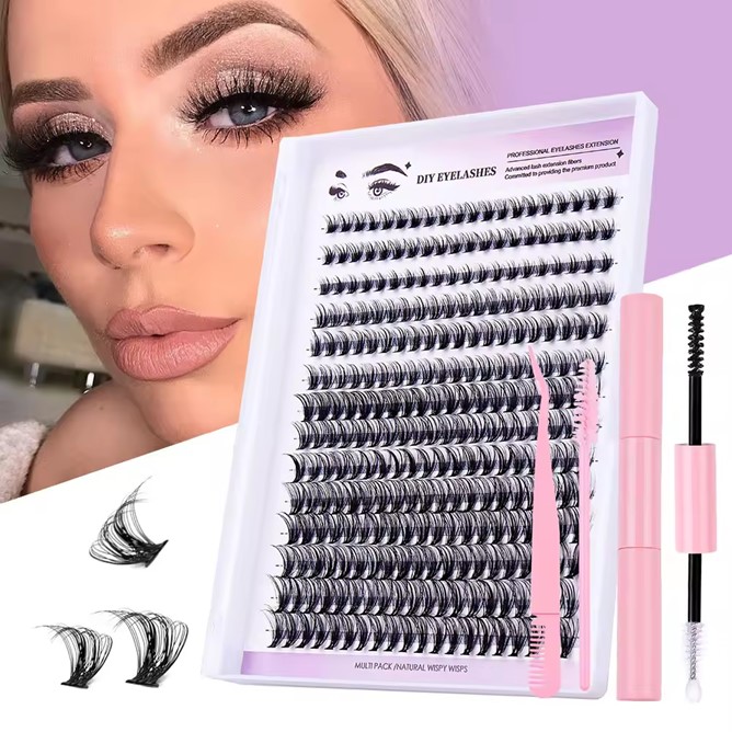 DIY Lash Extension Kit, 280pcs 8-16mm Mix Lash Clusters D Curl Eyelash Extensions, Natural Look Individual Lashes
