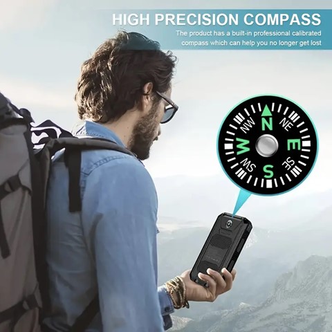 Mobile Power, Solar Portable Charger for All Devices - 10000 Mah Long Lasting, Travel Camping, LED Flashlight, Built-in Compass, Carabiner