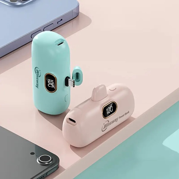 5000mAh Portable Power Bank, USB Type-C Travel Charger, Fast Charging Mini Lipstick Battery Pack with Digital Display, Rechargeable Lithium Polymer for iPhone, iPad, Samsung, Android Devices