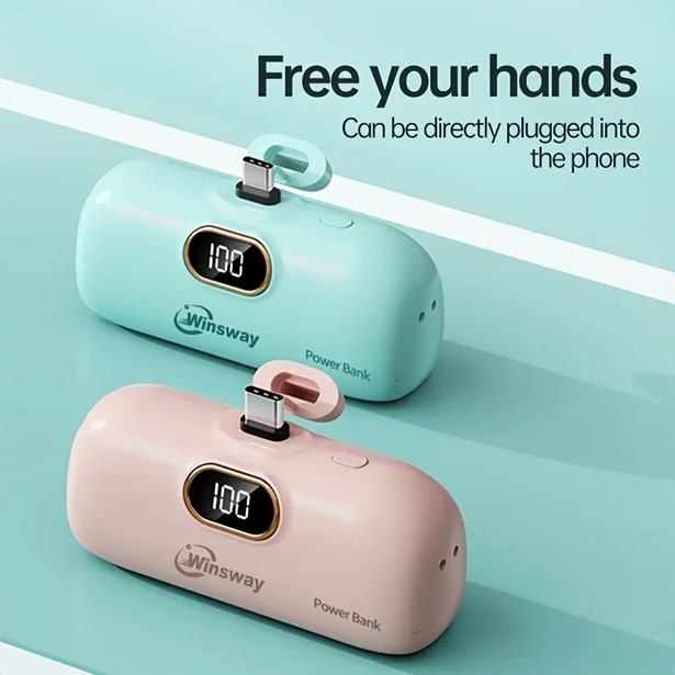 5000mAh Portable Power Bank, USB Type-C Travel Charger, Fast Charging Mini Lipstick Battery Pack with Digital Display, Rechargeable Lithium Polymer for iPhone, iPad, Samsung, Android Devices