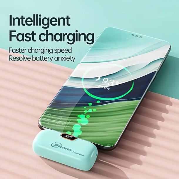 5000mAh Portable Power Bank, USB Type-C Travel Charger, Fast Charging Mini Lipstick Battery Pack with Digital Display, Rechargeable Lithium Polymer for iPhone, iPad, Samsung, Android Devices