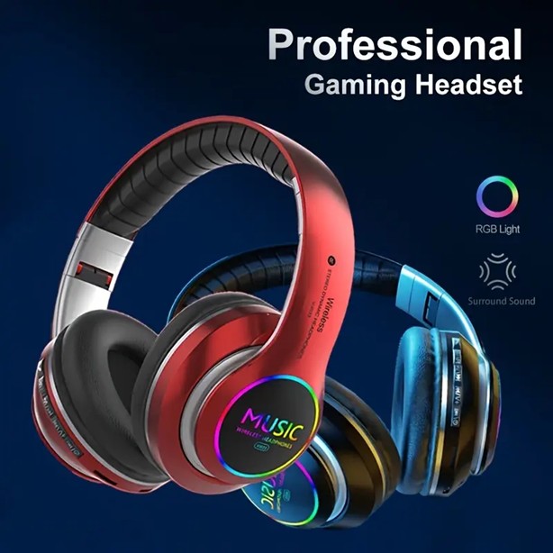 Wireless Bluetooth Headphones, LED illuminated, 10-Hour Battery, Foldable Design, VJ033