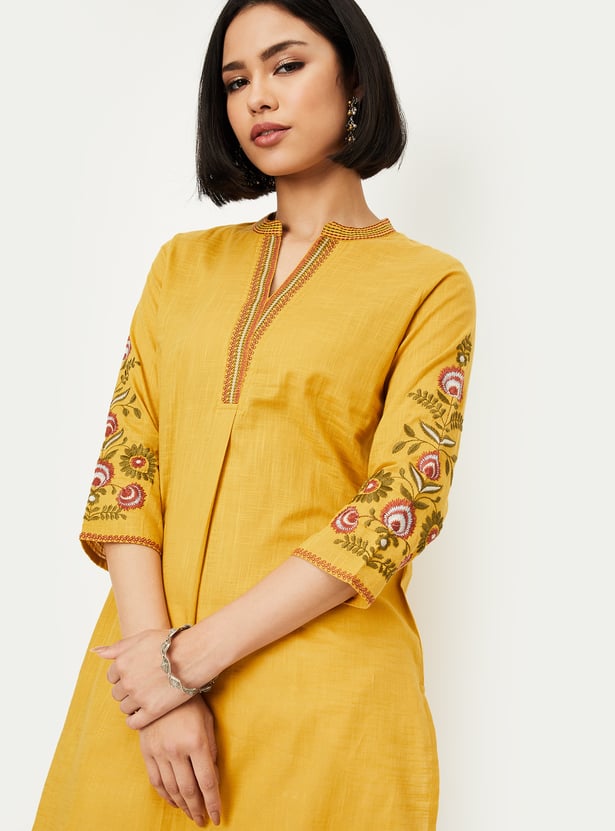 Yellow Embroidered Kurti