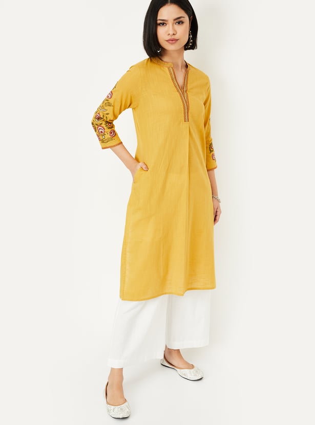 Yellow Embroidered Kurti