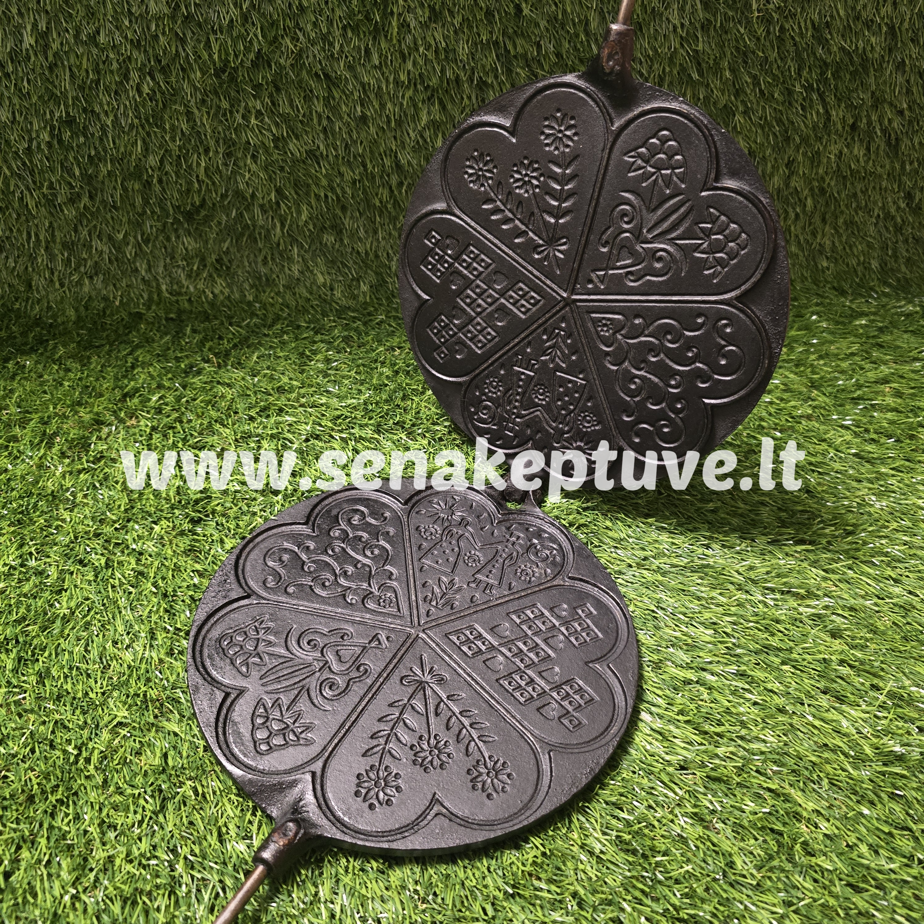 Senovinė ketaus plonų vaflių keptuvė