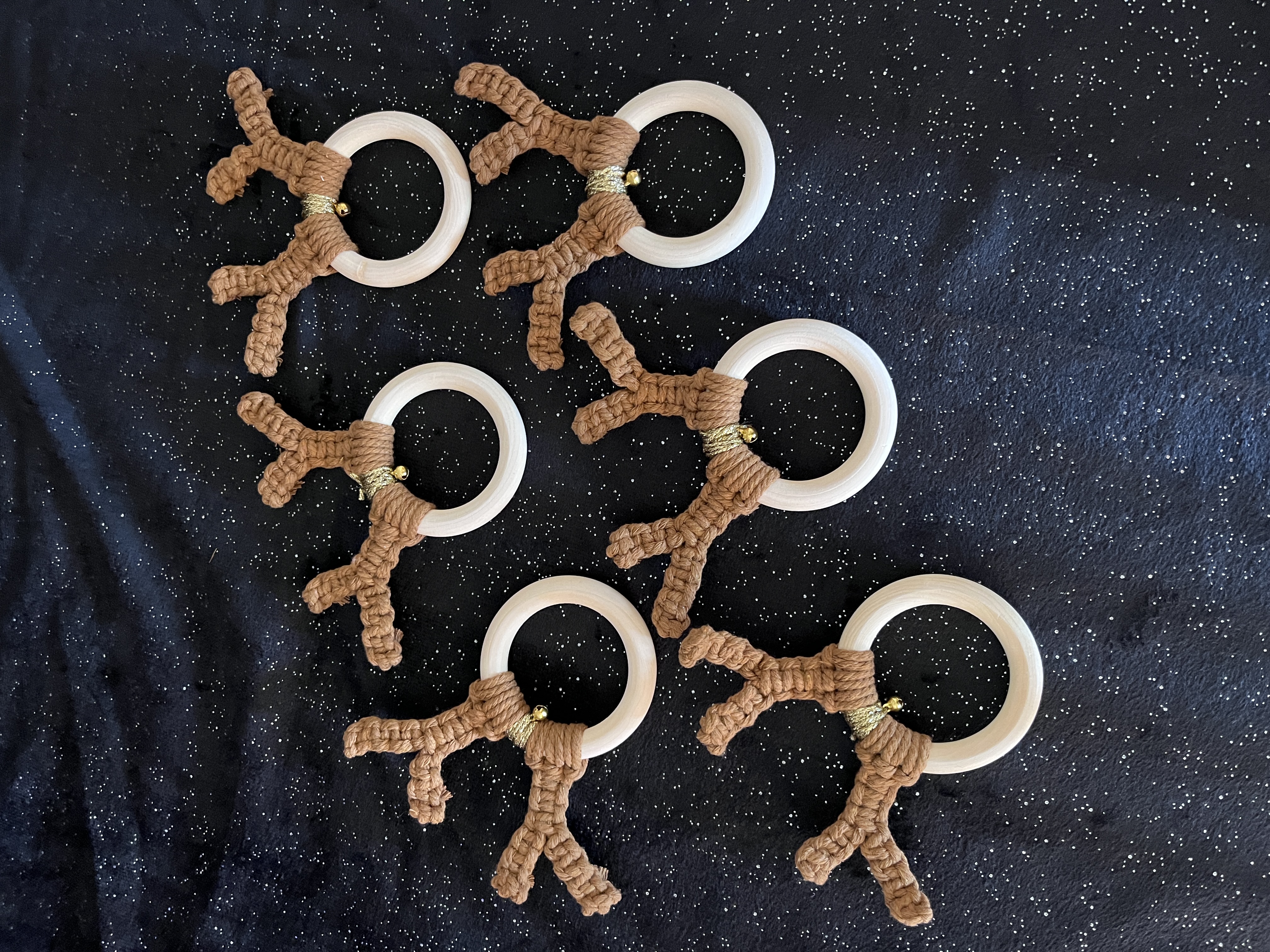  Ronds de serviettes en bois et macramé x 6