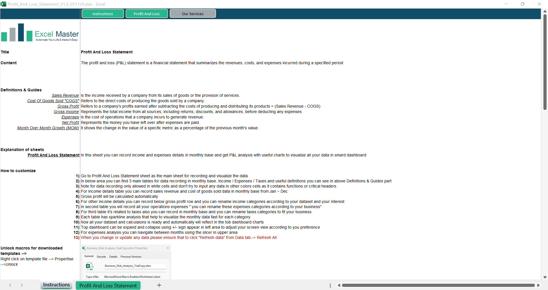 Profit And Loss Statement