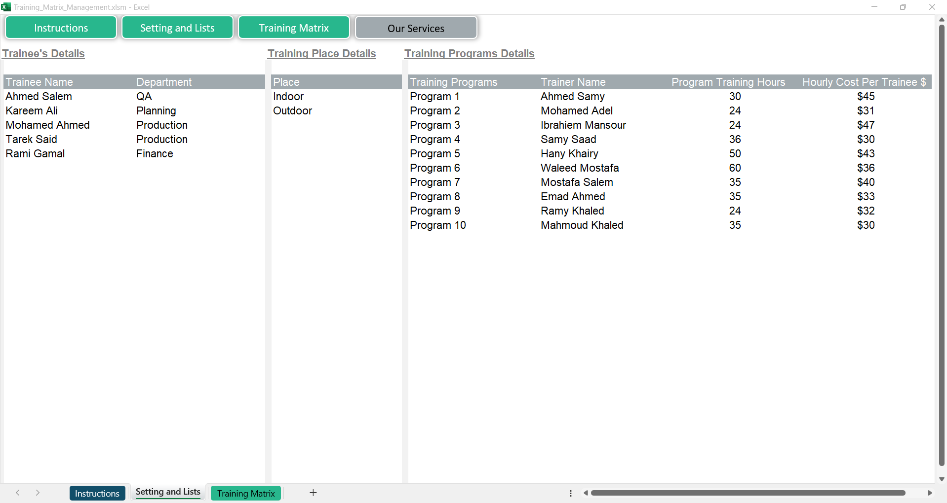 Training Matrix Management