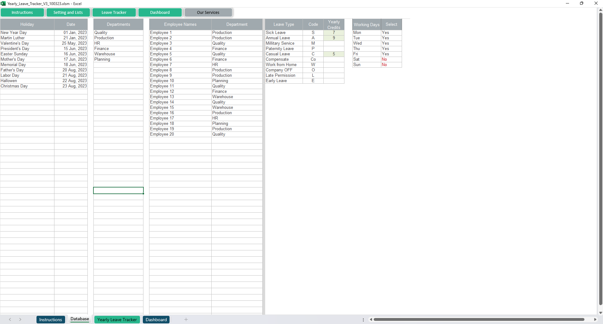 Yearly Leave Tracker