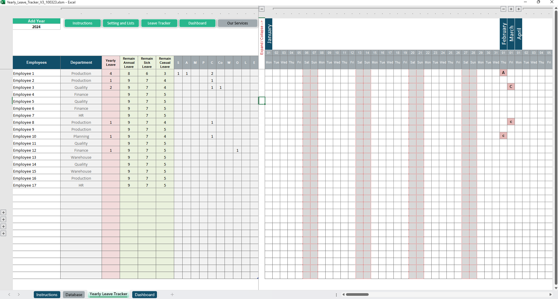 Yearly Leave Tracker