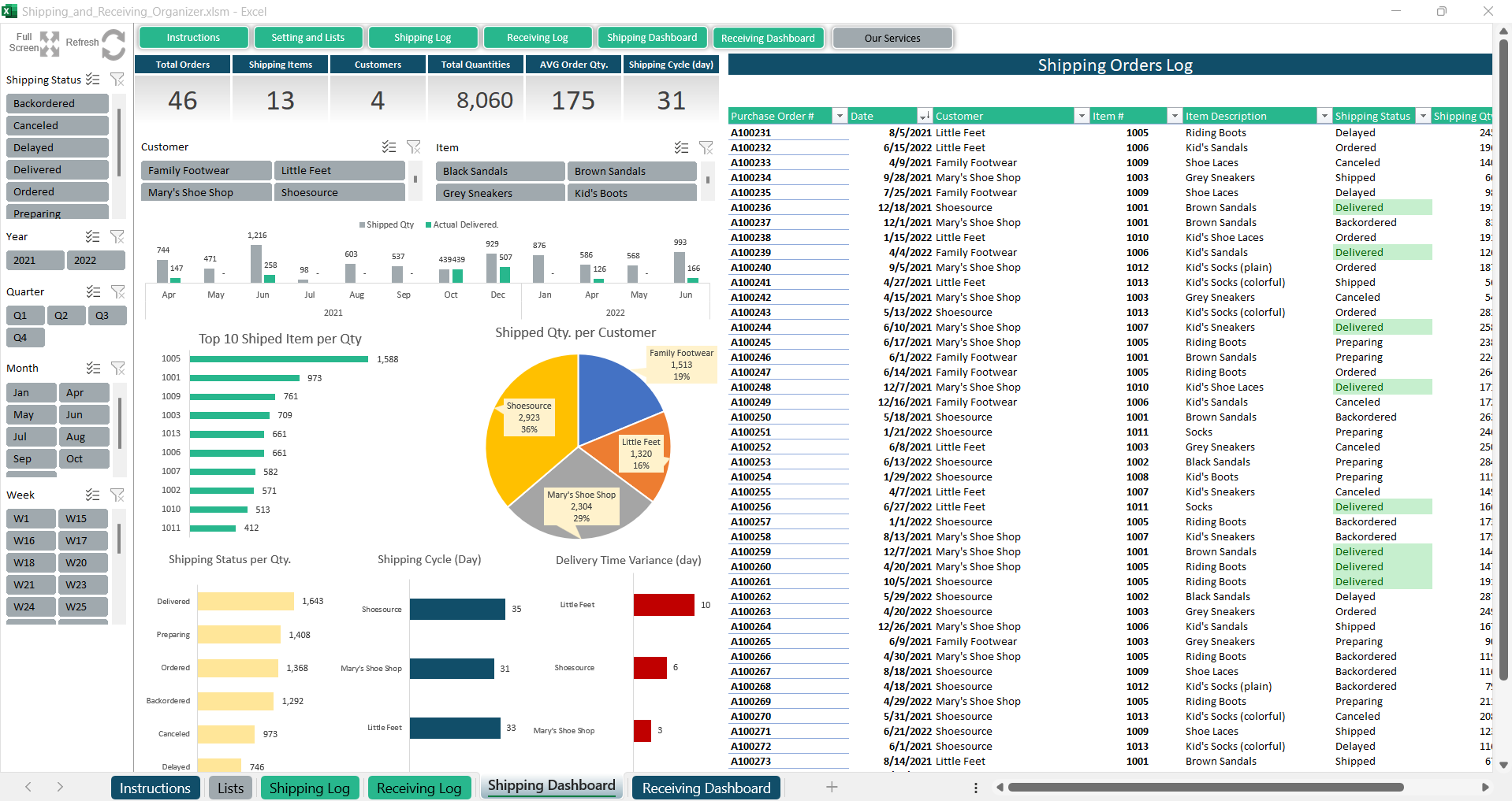 Shipping and Receiving Organizer