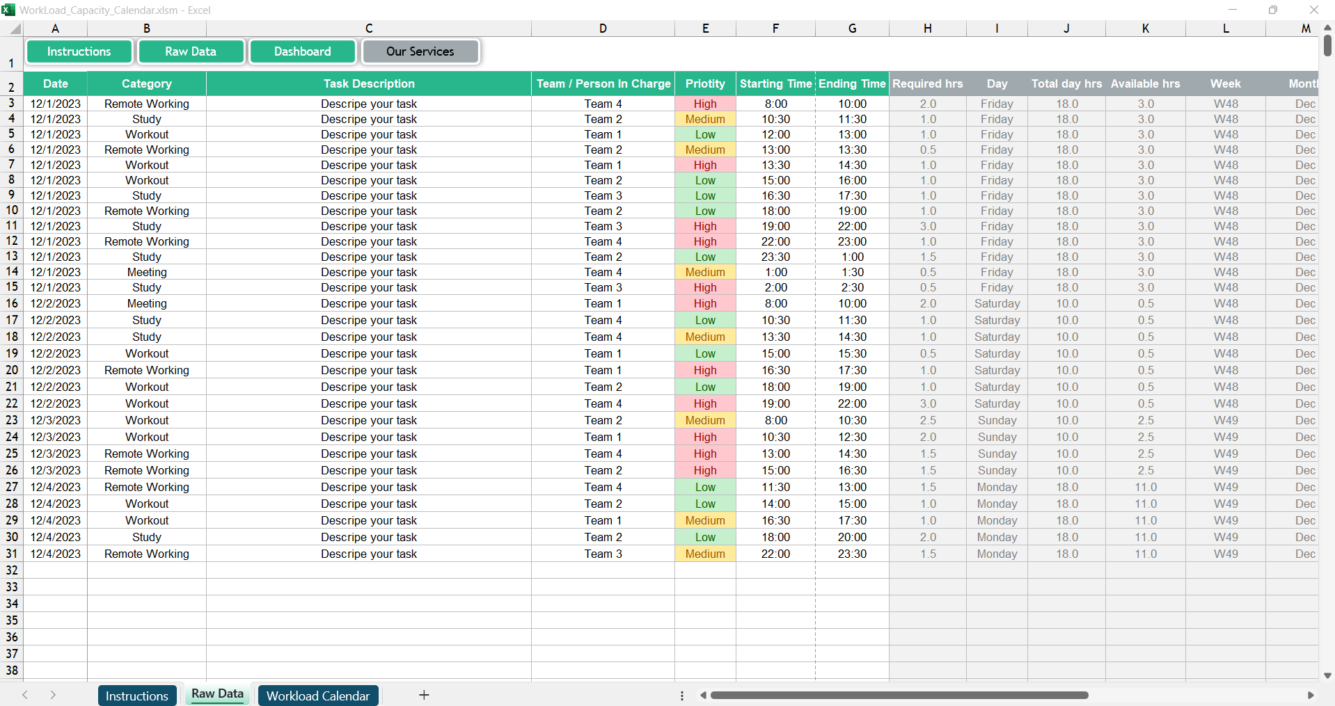 WorkLoad Capacity Calendar
