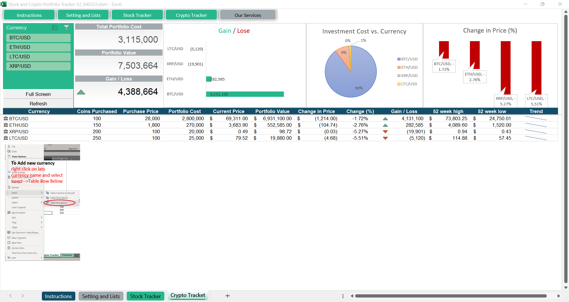 Stock and Crypto Portfolio Tracker