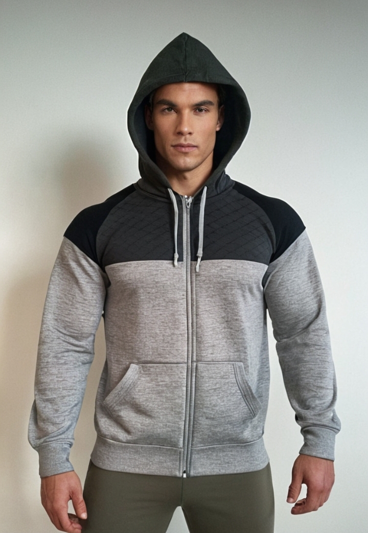 Two-Tone Zip-Up Hoodies For Men