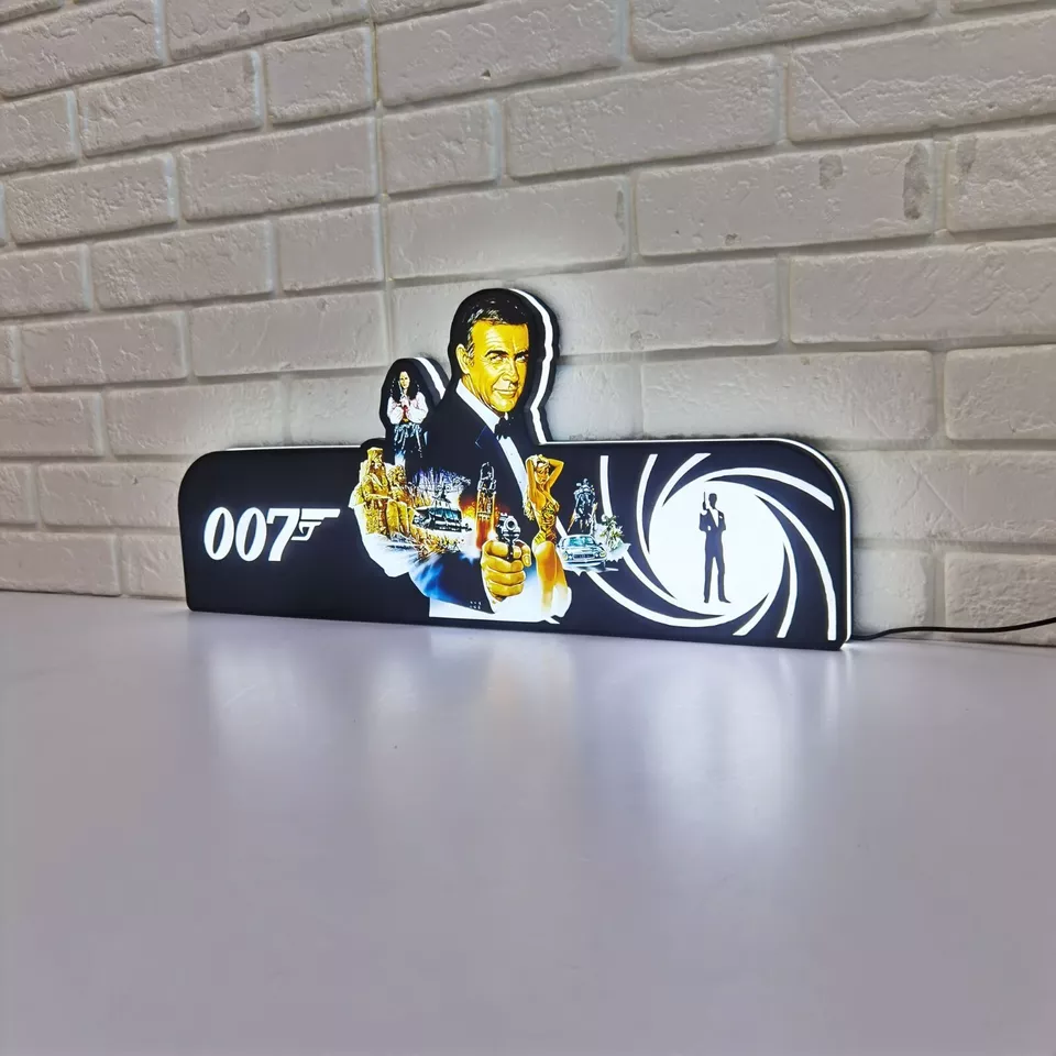 Rare 007 James Bond Pinball Topper LED Lightbox - USB Powered - Fully Dimmeable