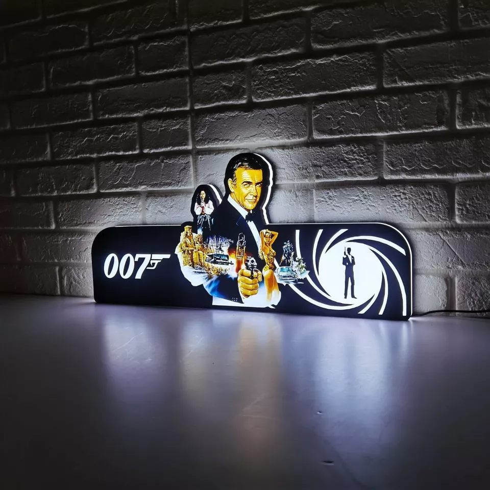 Rare 007 James Bond Pinball Topper LED Lightbox - USB Powered - Fully Dimmeable