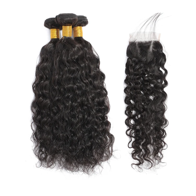 300g  Bundles w/ 5×5 Closure, 10-30 Inch   Brazilian straight water waves 
