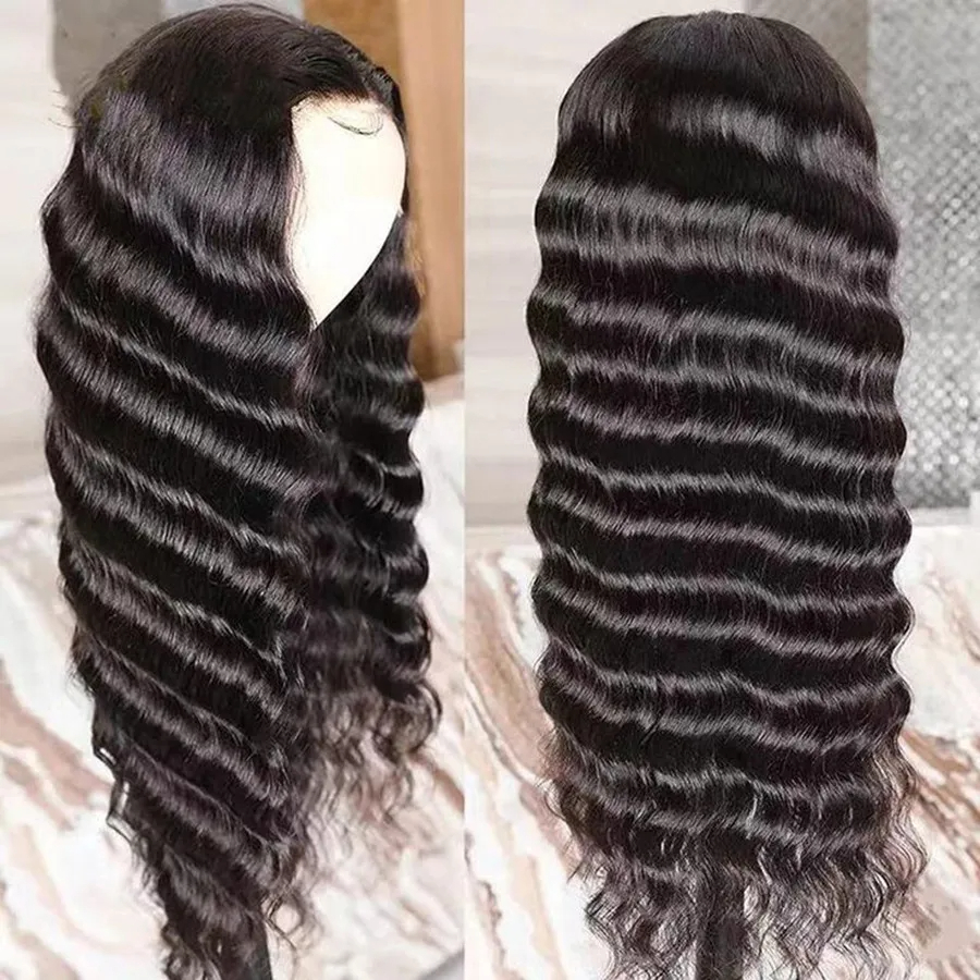 Transparent HD lace wig Wholesale Deep Wave 5x5 Lace Closure Black Wigs 180% Density