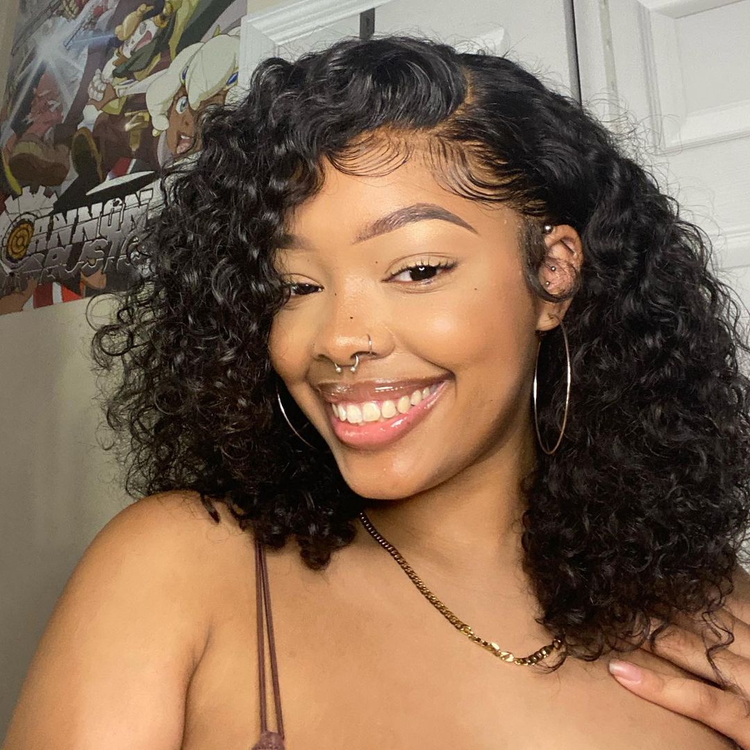 Raw Hair Guru Curly Glueless Wig Pre-Cut Lace & Bleached Knots Put on & Go Short Curly Bob Wig