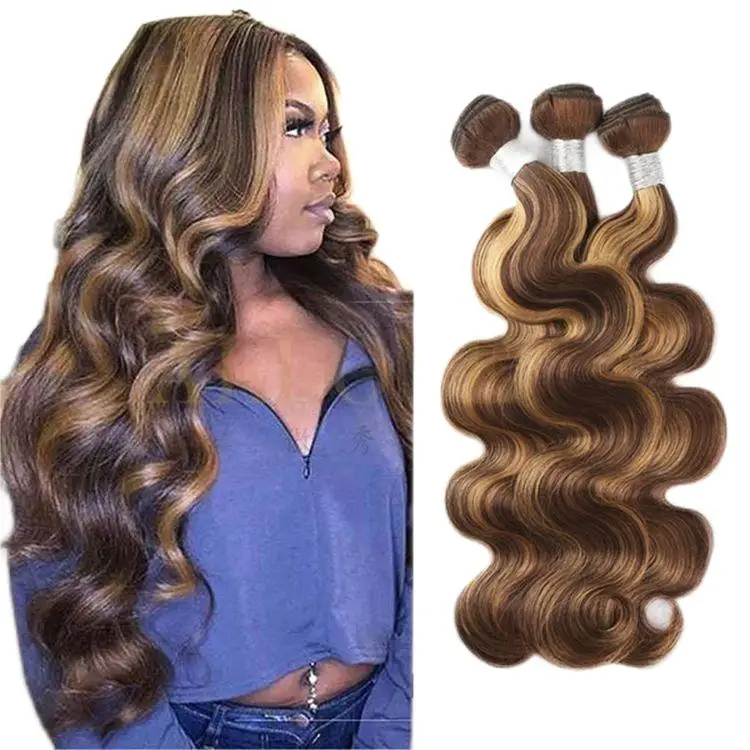  Raw Hair Guru's Highlights P4-27# 11A Grade 100% Brazilian Remy Virgin Human Hair Double weft Body Wave Hair weave bundles 