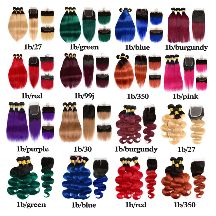 Ombre T1B-Burgundy Dark Roots 2 Tone 12a Brazilian Remy Cuticle aligned Body Wave human hair bundles & 5X5 Lace Closure
