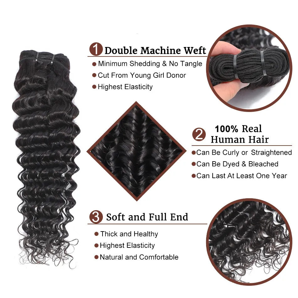  300g  10A  Brazilian human Hair Bundles   deep Wave 12-30 inches