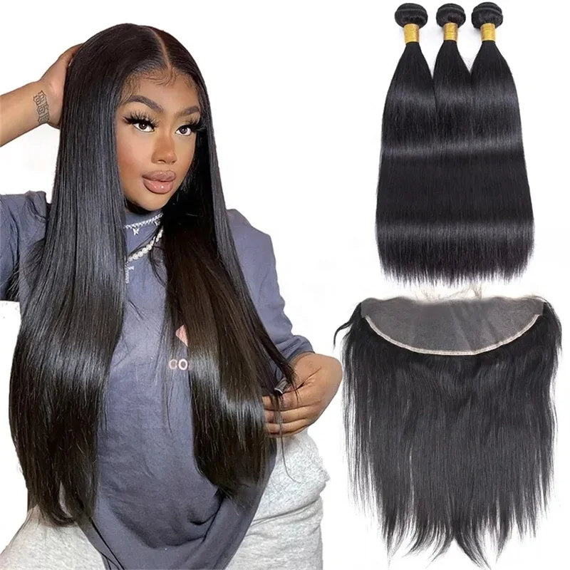 Raw Hair Guru  4 Bundles Top Brazilian silky straight Hair With 13x4 Lace Frontal