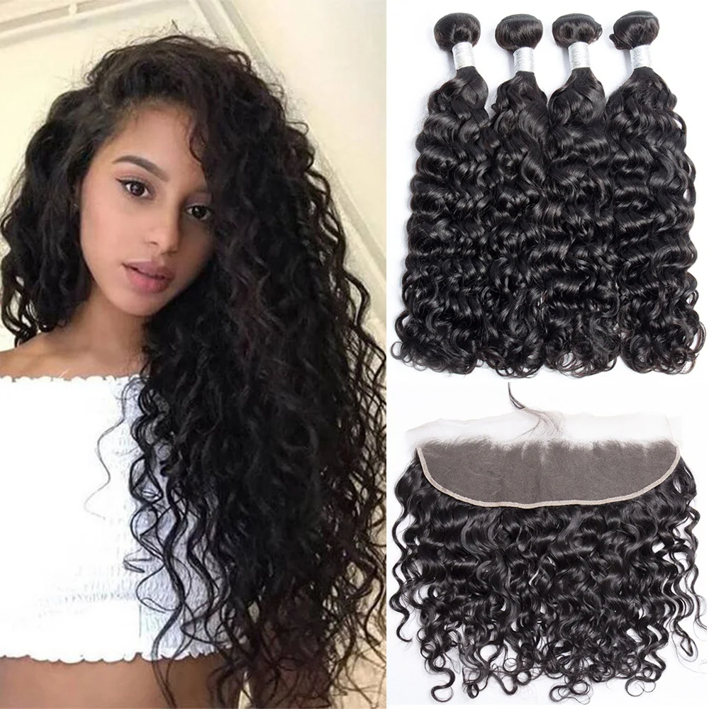 Raw Hair Guru  4 Bundles Top Brazilian wet & wave Hair With 13x4 Lace Frontal