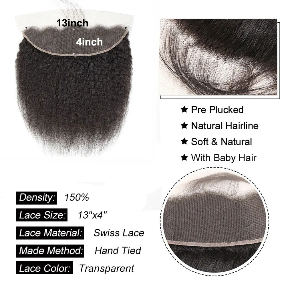 Raw Hair Guru Kinky Straight 4 Human Hair Bundles with 13x4 Frontal Closure 