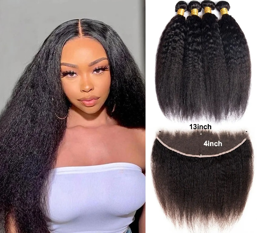 Raw Hair Guru Kinky Straight 4 Human Hair Bundles with 13x4 Frontal Closure 