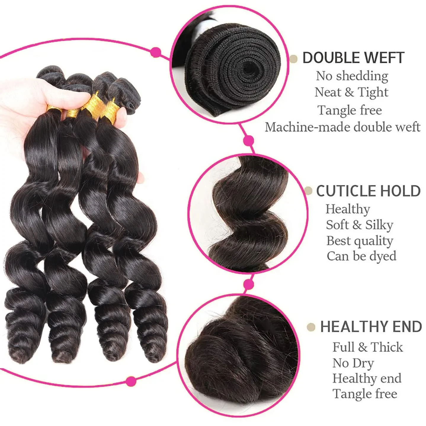 3 Bundles Top Brazilian loose curly waves Human Hair with HD or tp 5x5 Lace Closure