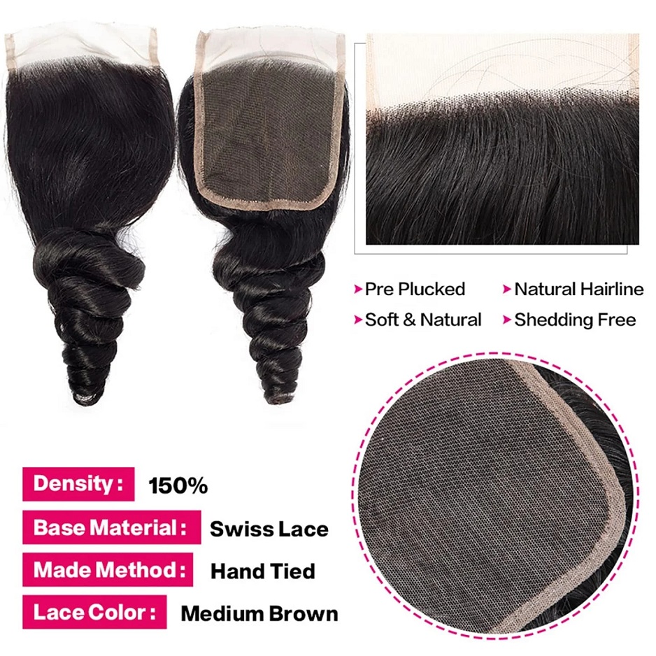 3 Bundles Top Brazilian loose curly waves Human Hair with HD or tp 5x5 Lace Closure