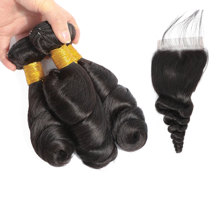 3 Bundles Top Brazilian loose curly waves Human Hair with HD or tp 5x5 Lace Closure