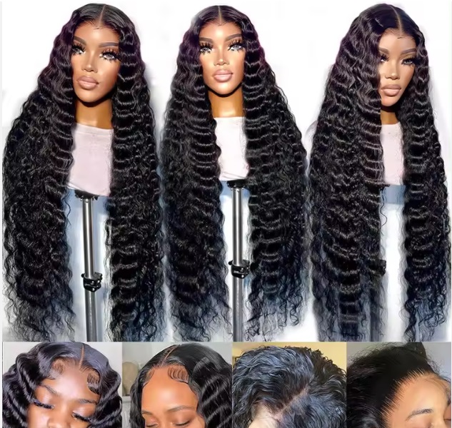 40Inch 12A  Wigs HD lace 13x6  Brazilian Virgin  hair transparent lace frontal 180% Density Wigs  deep waves