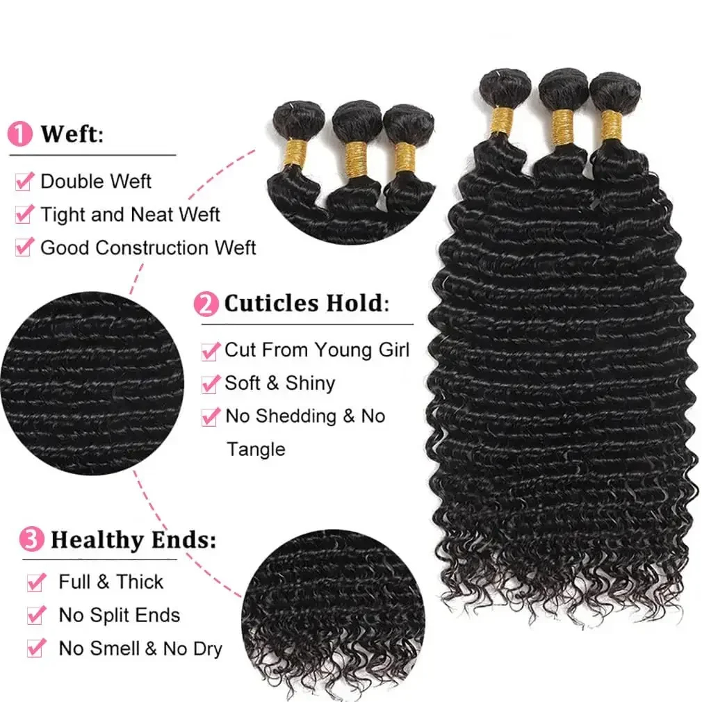 300G 15A Deep Curly Wave Brazilian Super Virgin Remy Human Hair Bundles with 13x4 Lace Frontal