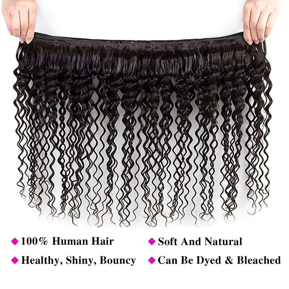 300G 15A Deep Curly Wave Brazilian Super Virgin Remy Human Hair Bundles with 13x4 Lace Frontal