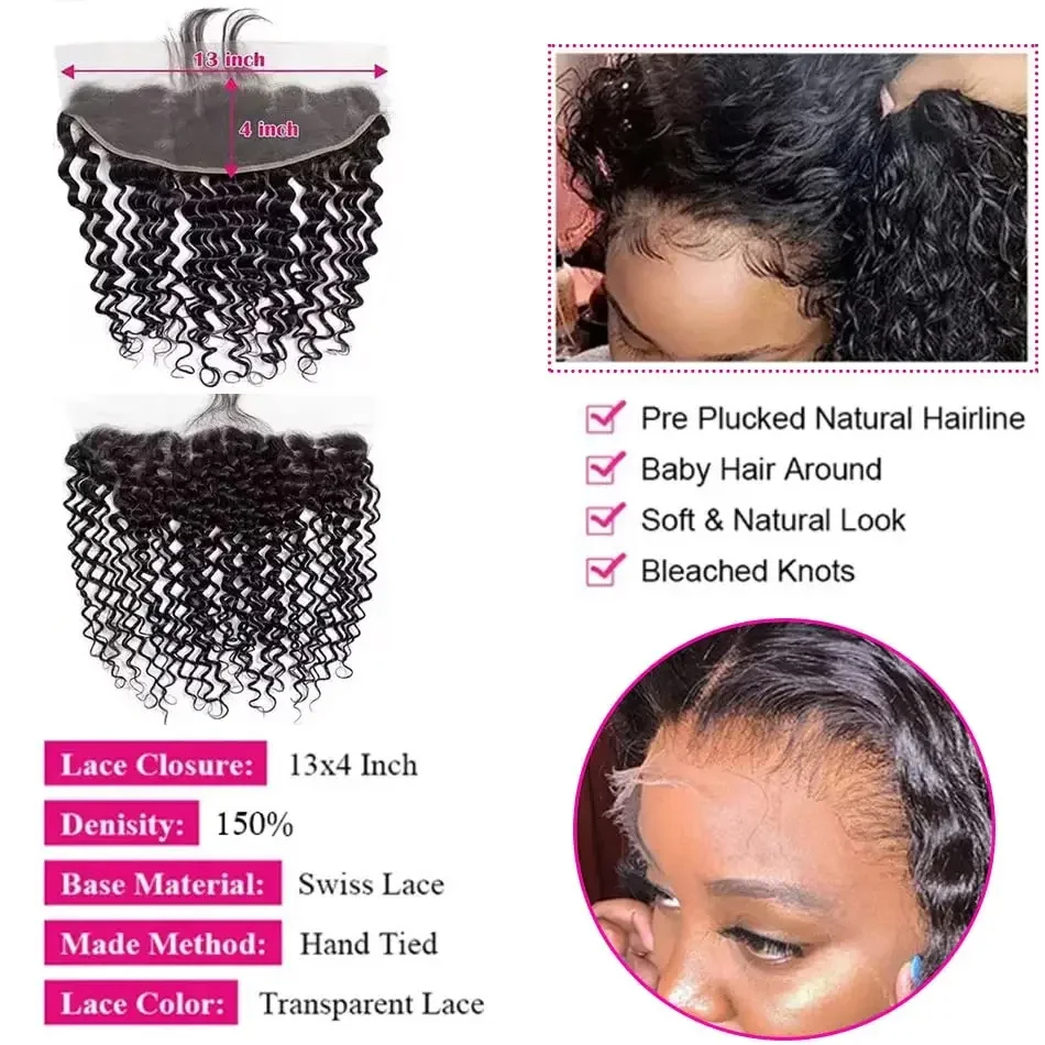 300G 15A Deep Curly Wave Brazilian Super Virgin Remy Human Hair Bundles with 13x4 Lace Frontal