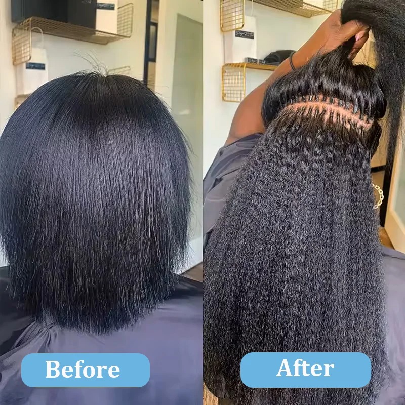 Kinky Straight I-Tip Hair Extensions – 100% Brazilian Virgin Human Hair, 100g, Color #1B