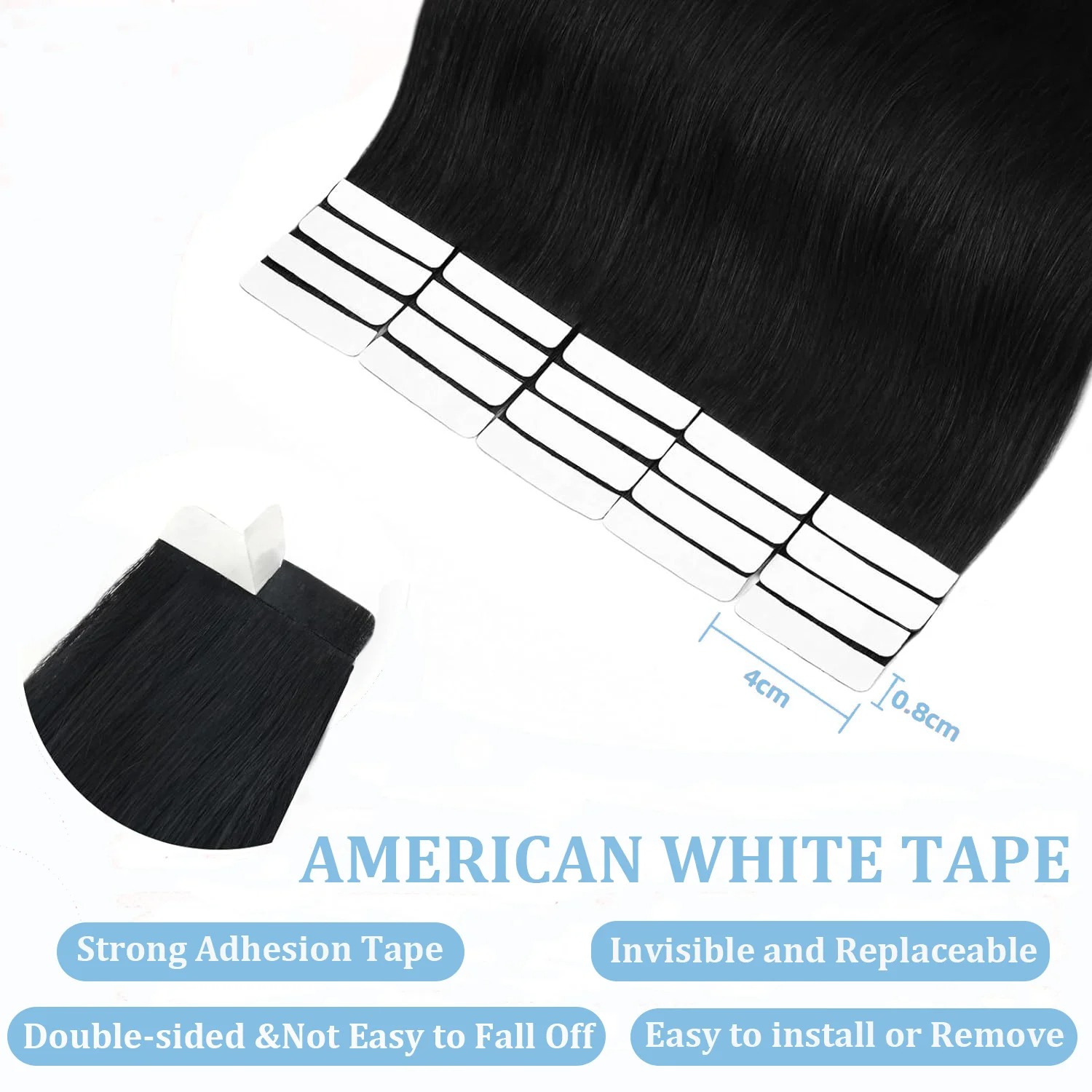 Brazilian Tape-In Hair Extensions – Straight, 100% Human Hair, ( 20 pcs-50g, 40 pcs-100g, or 60 pcs-150g ) for Seamless Installs